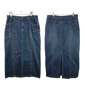 Cato Blue Denim Jeans Flap Pocket Vintage Maxi Skirt 12 34